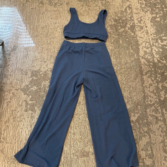 Lulu's Sweet Slumber Denim Blue Ribbed Two-Piece Pajama Set - Picture 5 of 5